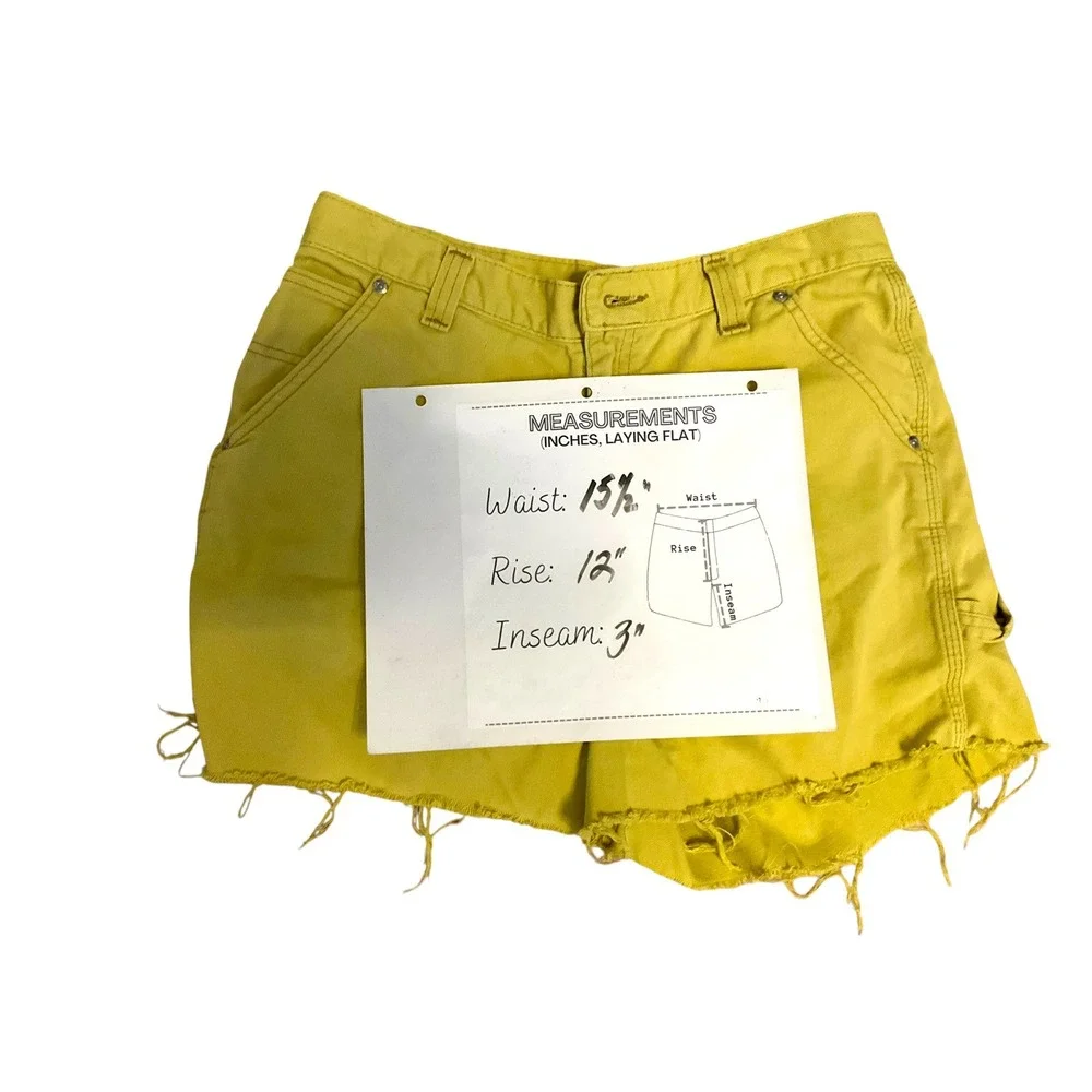 Lee Riveted Dungarees Vintage 90s Carpenter Shorts Mustard‎ Yellow High Rise 12